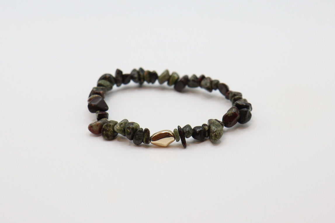 Beaded bracelet, dragon blood jasper gemstone in elastic.