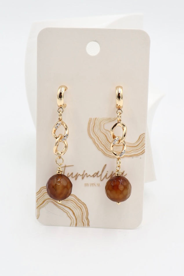 dangle earrings brown agate long zirconia