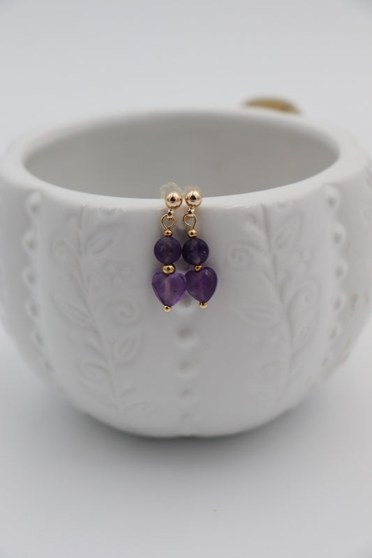 Pair of amethyst earrings. Natural gemstones with gold plated accents Its not only about beauty, but the energy of the stones. 